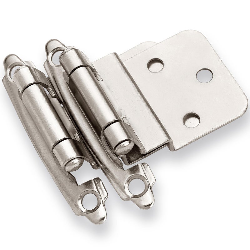 DecoBasics 3/8" Inset Cabinet Hinges Brushed Nickel (30 Pair -60 Pcs) Offset Self Closing Cabinet Hinges for Kitchen Cabinets Satin Nickel w/Silicon Bumpers & Upgraded Screws - Image 1